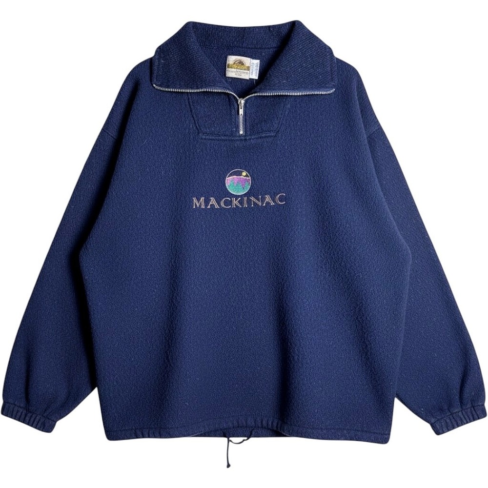 Earth Ragz Mackinac Navy Blue Quarter Zip Fleece Pullover Mens XL Eco Friendly